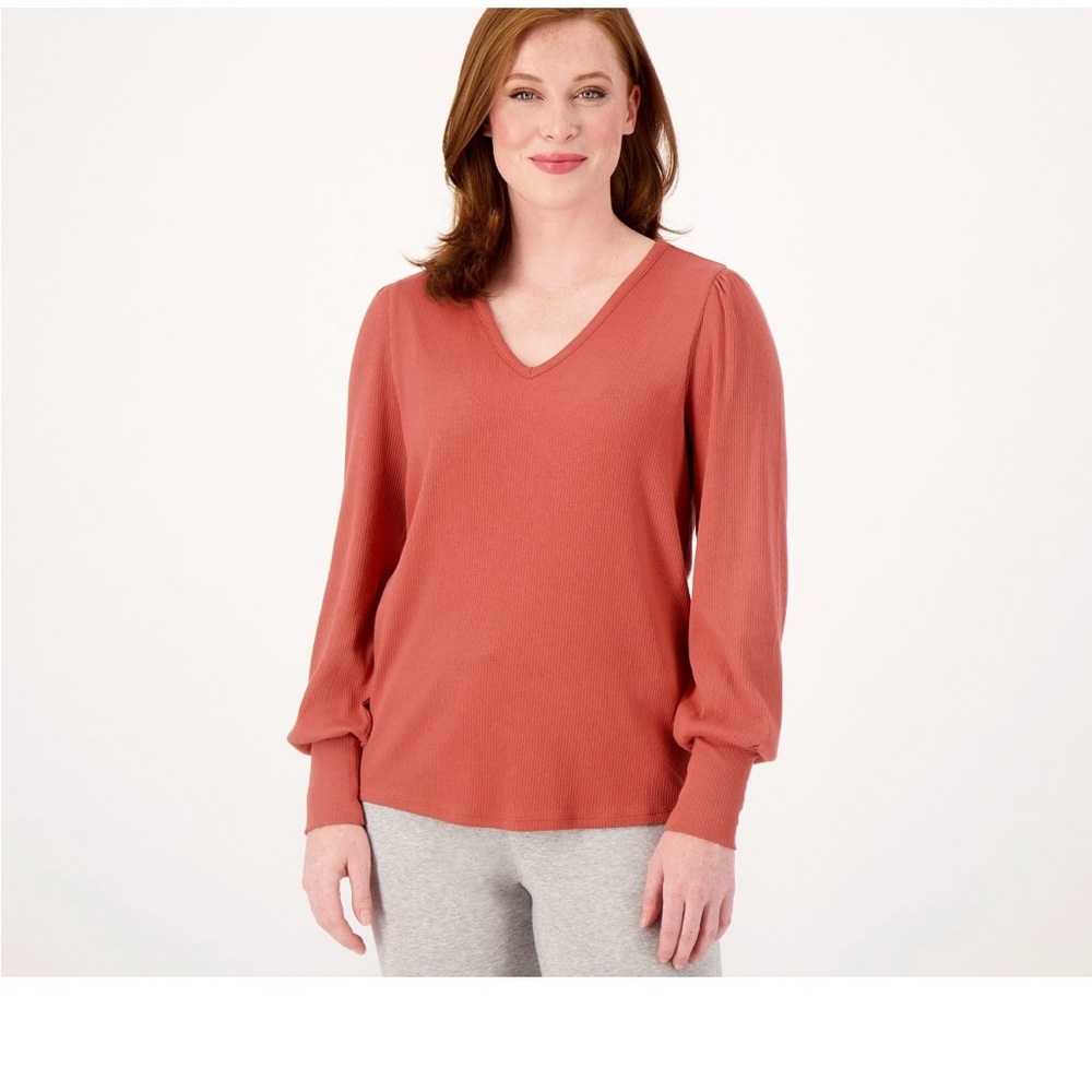 AnyBody V-Neck Ribbed Blouse - Clay XL - Picture 5 of 8